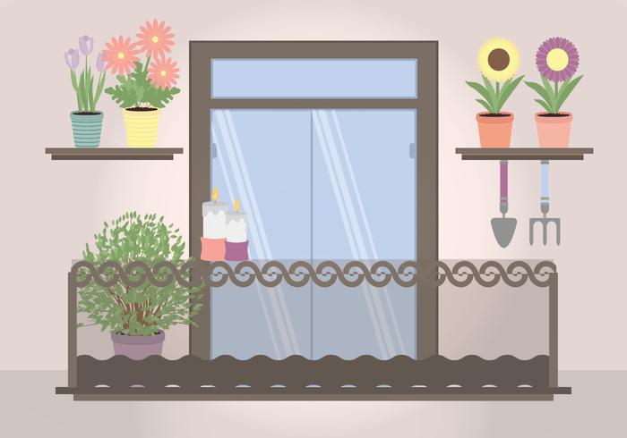 Vector Plant Filled Balcony Illustration