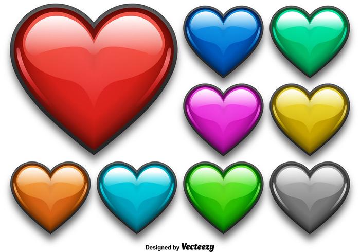 Colorful Shiny Heart Vector Set