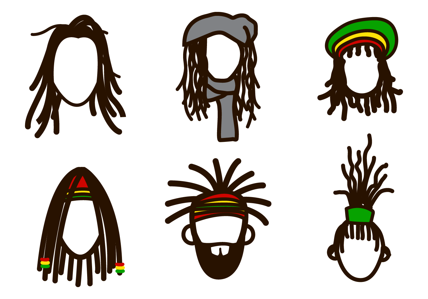 Set of dreads vector with handrawn style. 