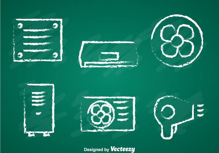 Ventilation And Conditioning System Chalk Draw Icons vector