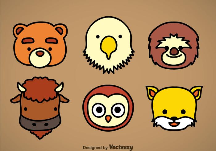 Iconos de cabeza de animal lindo conjunto de vectores