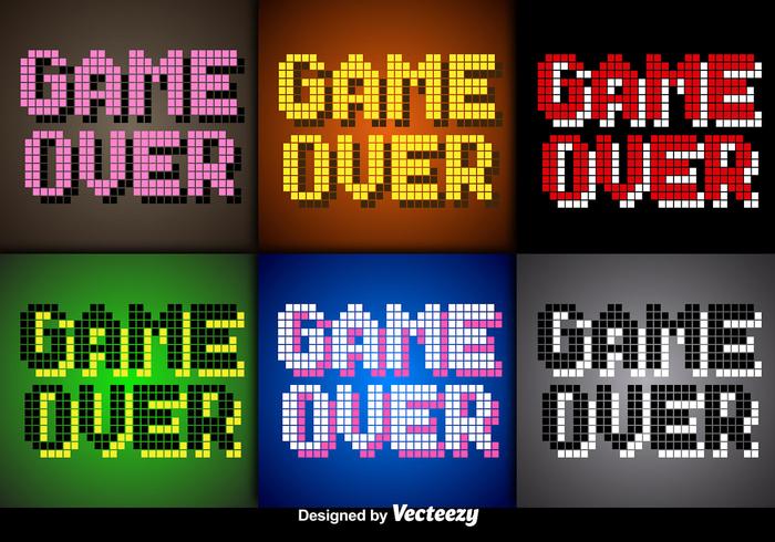 Vector Pixel Game Over Screens for Video Games 