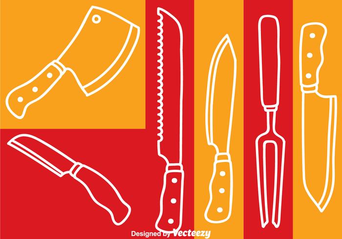 Knife Set White Line Vector