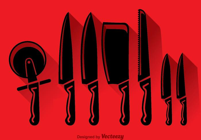 Knife Set Black Icons Vector