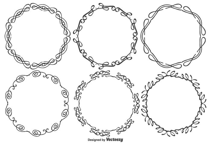 Round Decorative Drawn Style Vector Frames