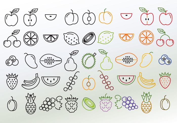 Conjunto de diferentes vectores de frutas lineales