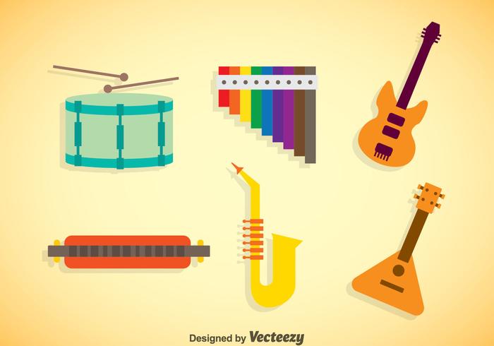 Music Instruments Colors Icons Vector