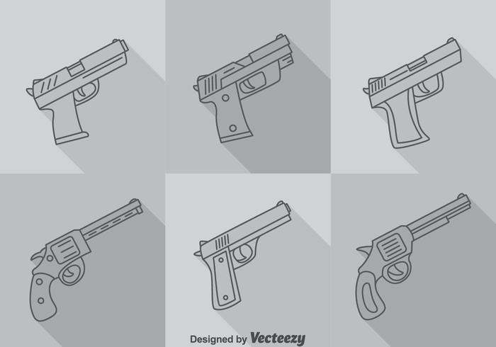 Hand Gun Long Shadow Icons Vector