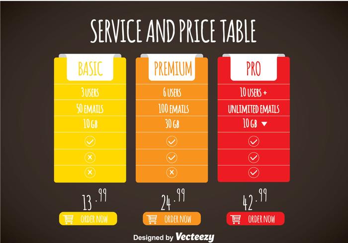 Plantilla simple de la tabla de precios colorida vector