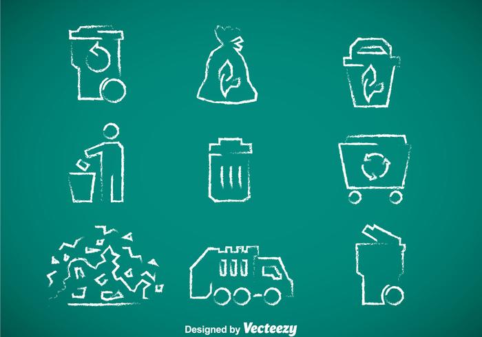 Garbage Chalk Drawn Icons Vector