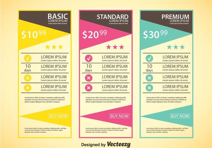 Pricing Table Template vector