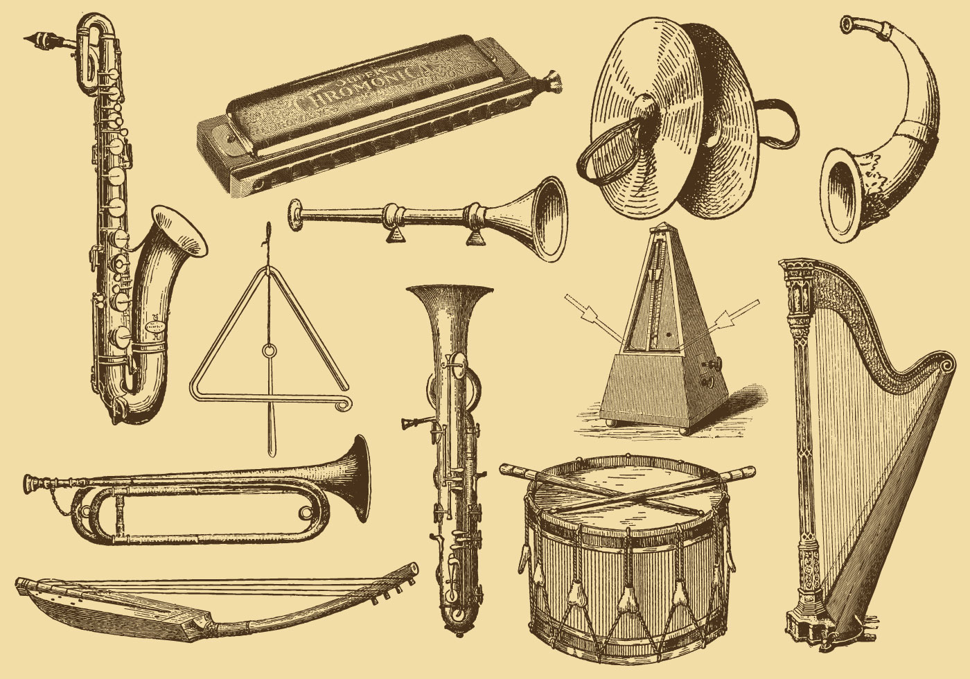 Old Style Drawing Musical Instruments 105973 Vector Art at Vecteezy