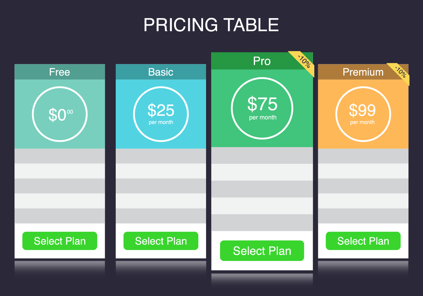 Pricing Table. Дизайн вектор таблица. Subscription Plan. Subscription plans