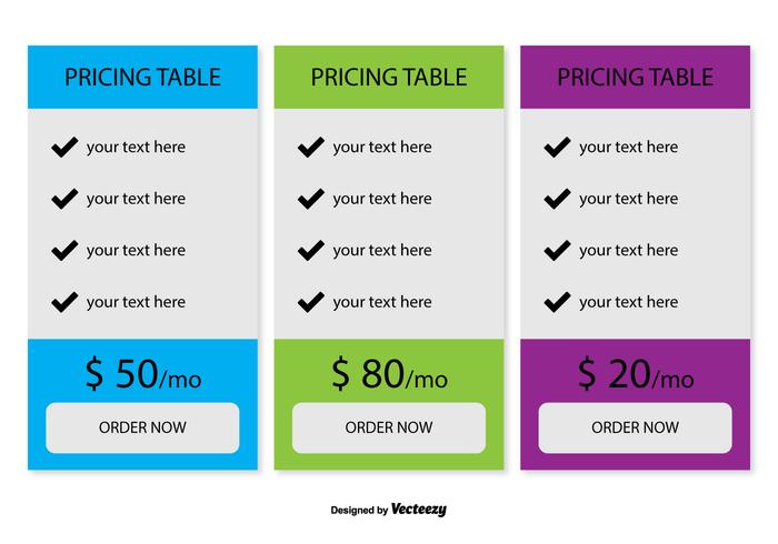 Pricing Table Vector Pricing Table Vector