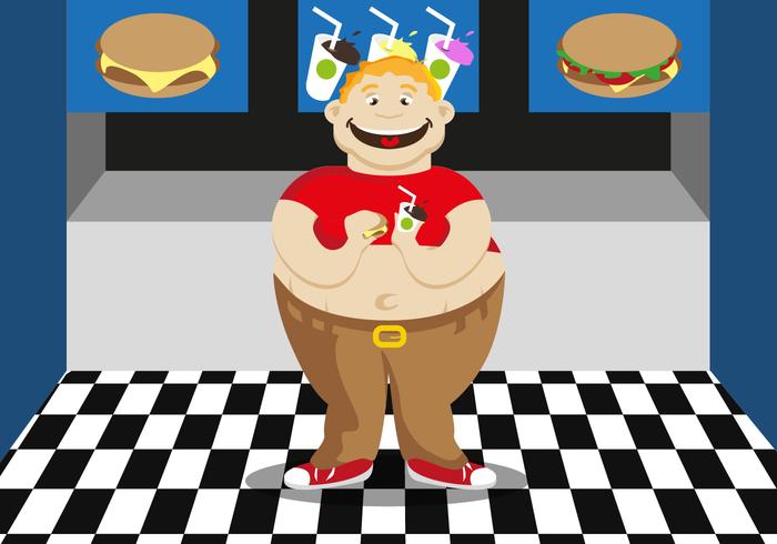 Fat Guy Fast Food Illustration Vector