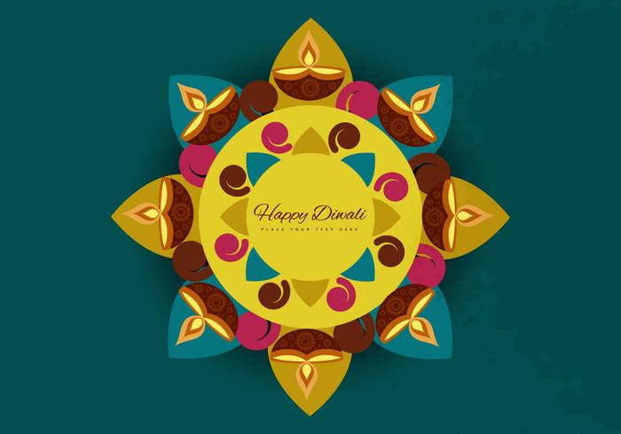 Rangoli With Circle And Oil Lit Lamps vector