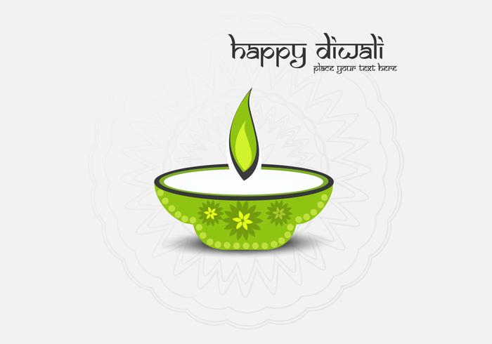 Feliz Diwali texto con lámpara de aceite sobre fondo gris vector