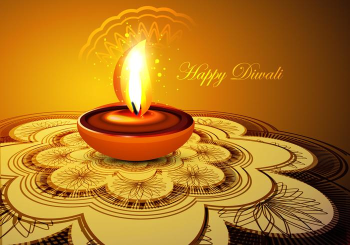 Glowing Diya On Rangoli vector