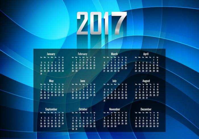 Calendario del año 2017 azul brillante vector