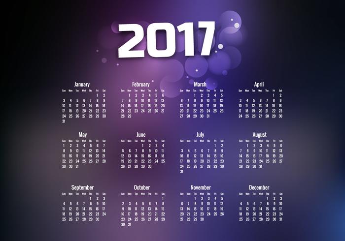 Calendario del año 2017 con diseño púrpura vector