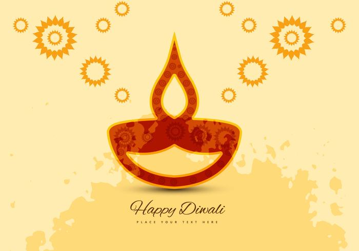 Flora Pattern Diya On Diwali Card vector