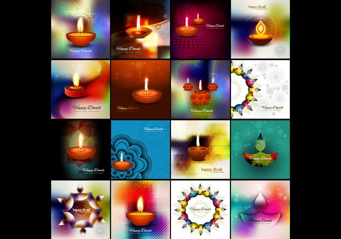 Colección de la tarjeta colorida de Diwali vector