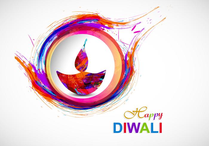 Colorful Diya With Watercolor Brush Stroke Design vector