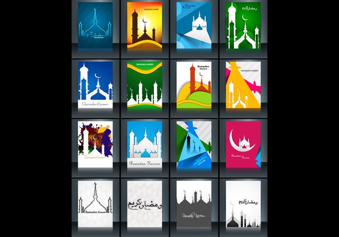 Collection Of Ramadan Kareem Card With Mosque vector