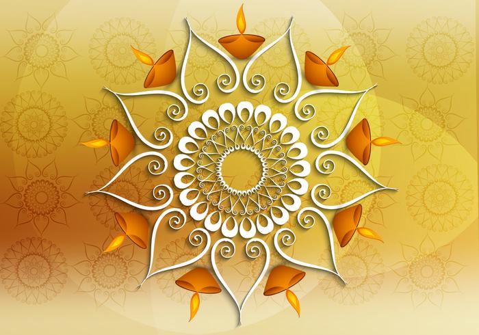 Rangoli Surrounded By Oil Lit Lamp vector