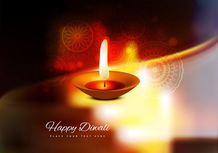 Burning Diya On Happy Diwali Card vector