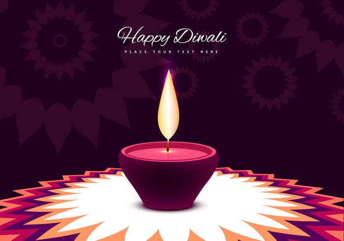 Oil Lit Lamp On Decorative Rangoli vector