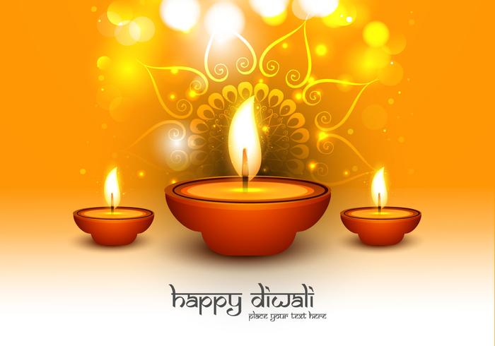 Happy Diwali Text With Oil Lit Lamps vector