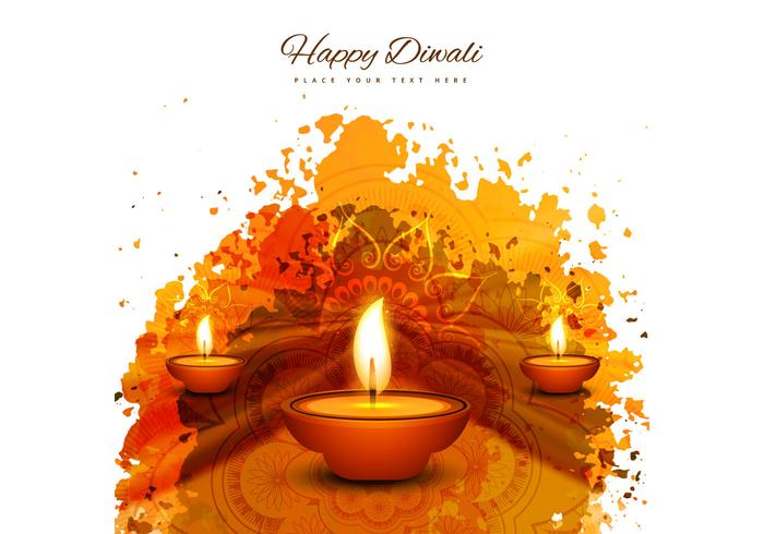 Happy Diwali With Three Diya On Grunge Background Happy Diwali With Three Diya On Grunge Background