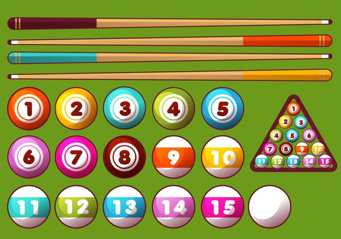 Pool Sticks and Balls Vector Set