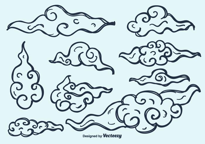 Mano dibujada chino nubes vectores