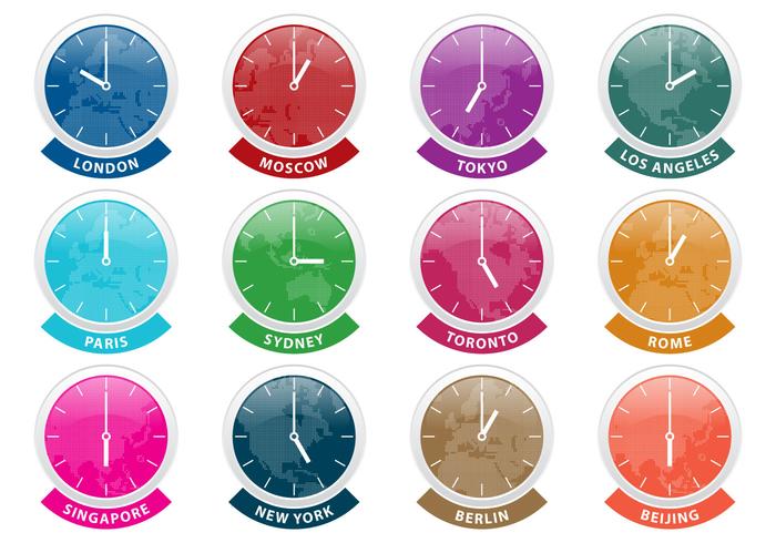 International Time Zone Clock Vectors