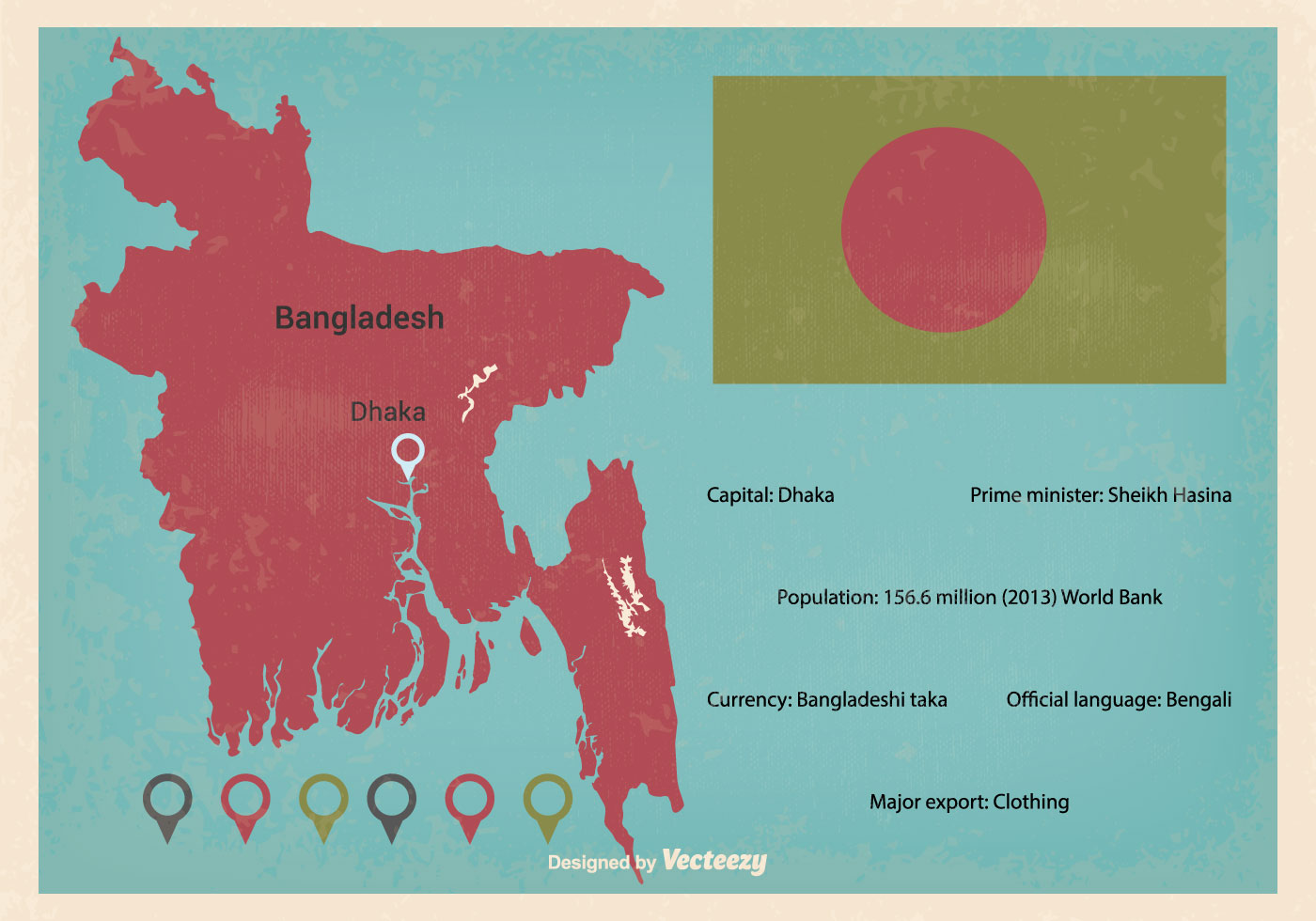 Retro Bangladesh Vector Map Illustration - Download Free Vector Art
