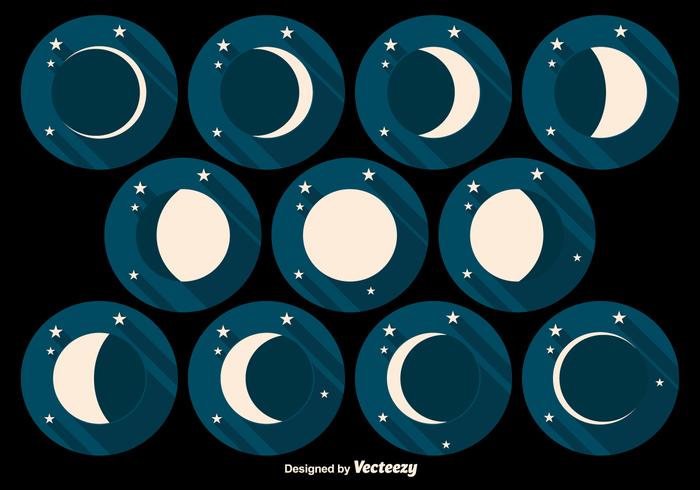Moon Phases Flat Vector Icons