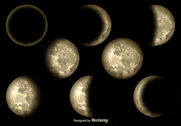 Realistic Moon Cycles Vector Elements