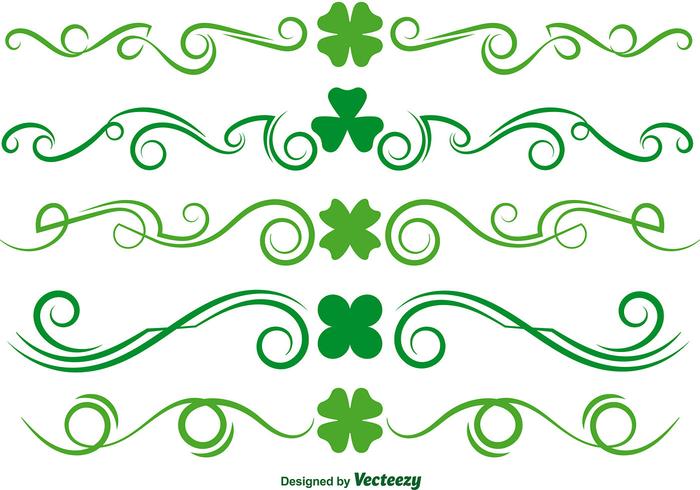 Green Clover Scrollwork Vector Set