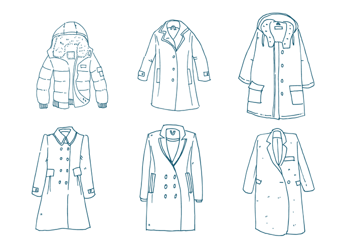 Invierno, abrigo, contorno, vector, conjunto vector