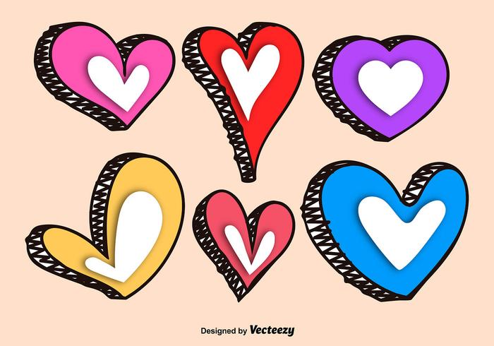 Hand Drawn Colorful Vector Hearts