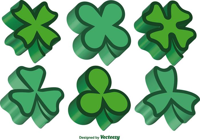 3d Green Clovers Vector Set