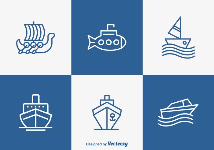Outlined Boat And Ship Vector Icons