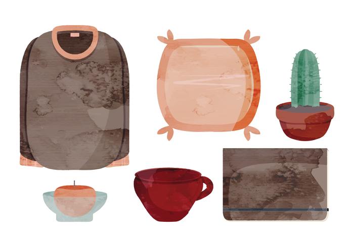 Vector Household Watercolor Accessories 
