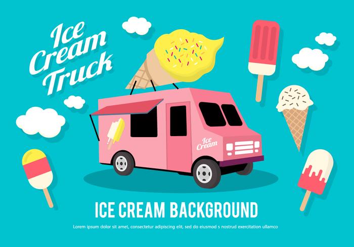 Free Flat Ice Cream Truck Vector Illustration