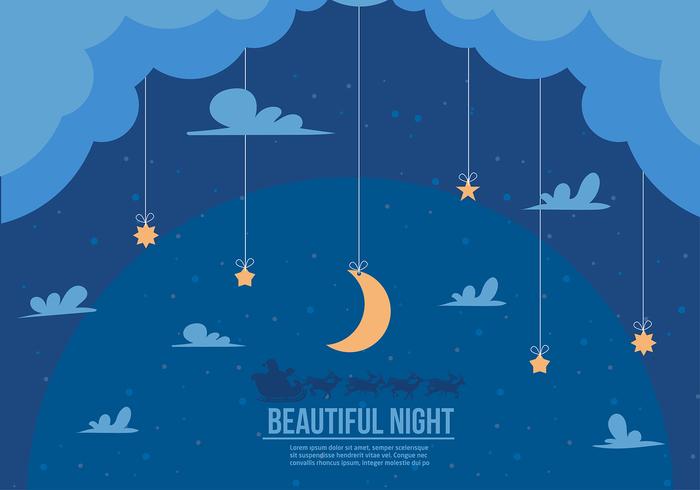 Free Beautiful Night Santa Sleigh Vector Free Beautiful Night Santa Sleigh Vector