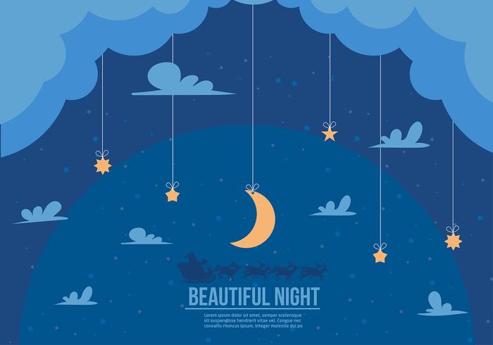 Beautiful Night Santa Sleigh Vector