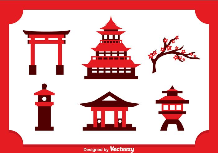 Japanese Castle Icons Vector