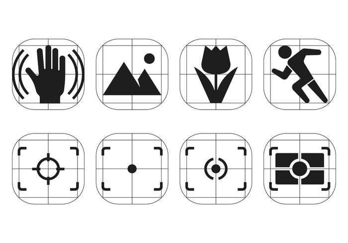 Iconos del menú del vector del visor de la cámara